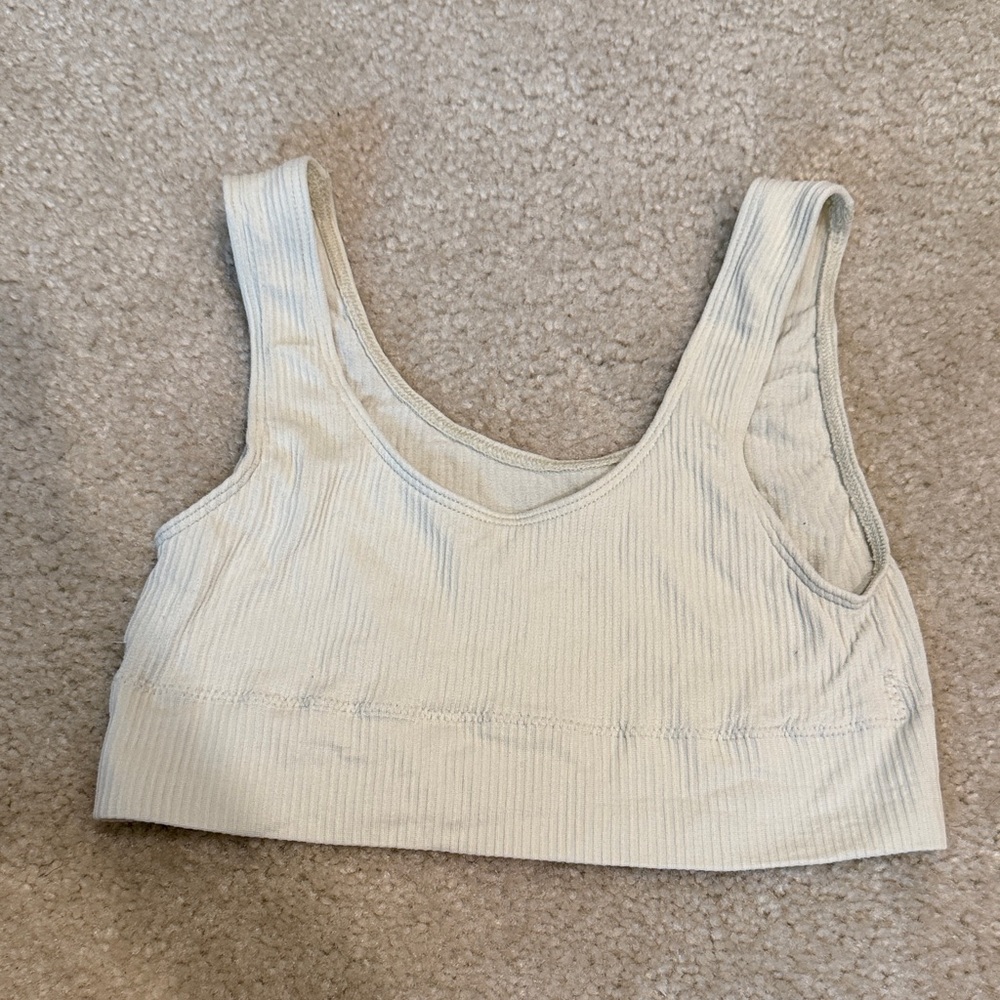 Ribbed Scoop Neck Sports Bra - Light Beige
